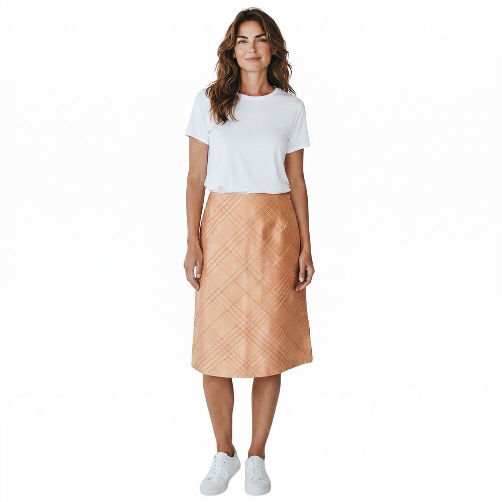 Talbots 100% Silk Skirt Gold 12W Office Textured A-line Church Grandmacore NWT
